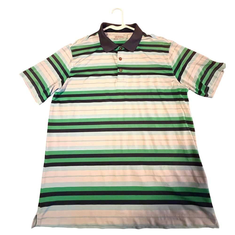 Nike Golf Tour Performance Dri-FIT Striped Polo Shirt Green Navy Mens Large